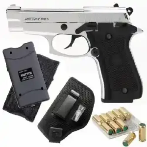 Retay FS84 Blank Gun Chrome with holster stun gun and 10 bullets