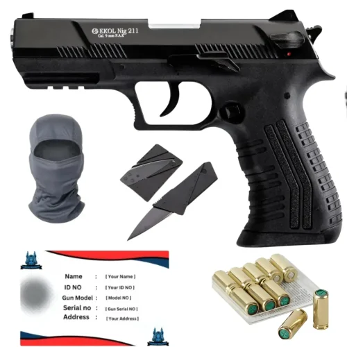 Ekol NIG 211 Cal 9mm, Balaclava, 10 Blanks, Card Knife & Card Permit – Tactical Self-Defense Kit