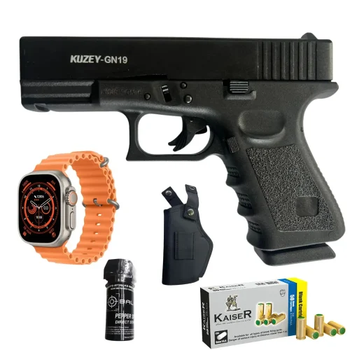 Kuzey GN19 Blank Gun Black, with Watch, Holster, Peper spray& 50 Bullets